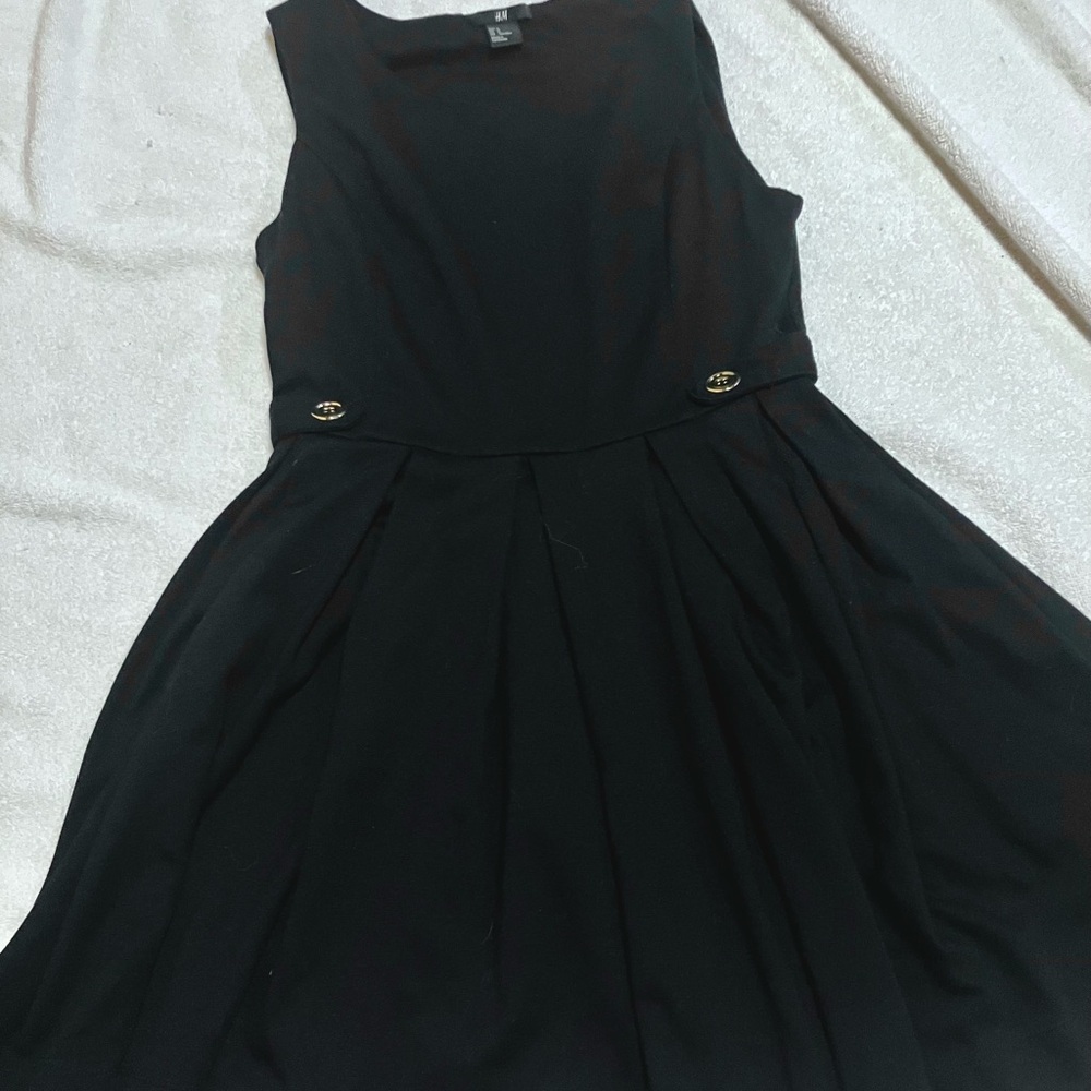 H&M Black A-Line Midi Dress Scoop Neck Sleeveless